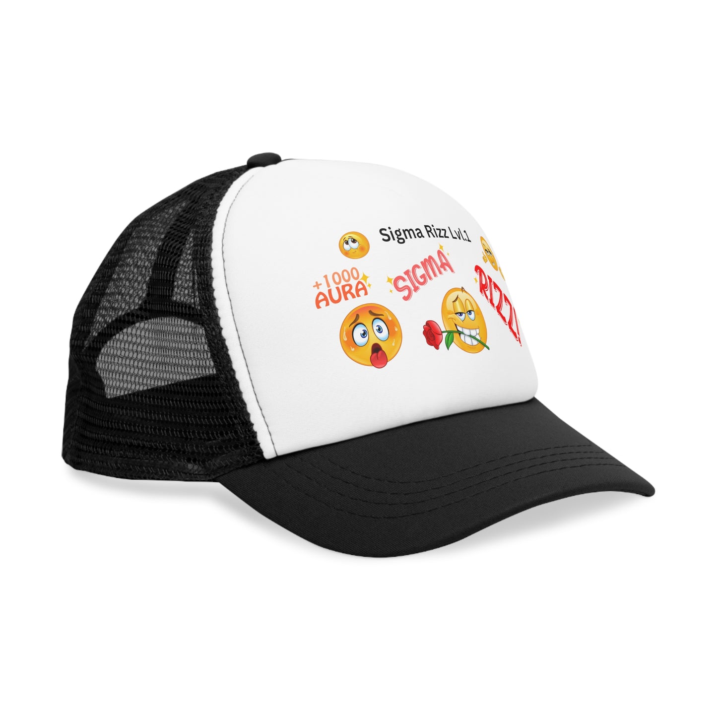 Sigma Rizz Level 1 Mesh Cap, Fun Emoji Hat, Cool Trucker Cap for Parties, Gift for Friends, Casual Accessories - FreakyFits
