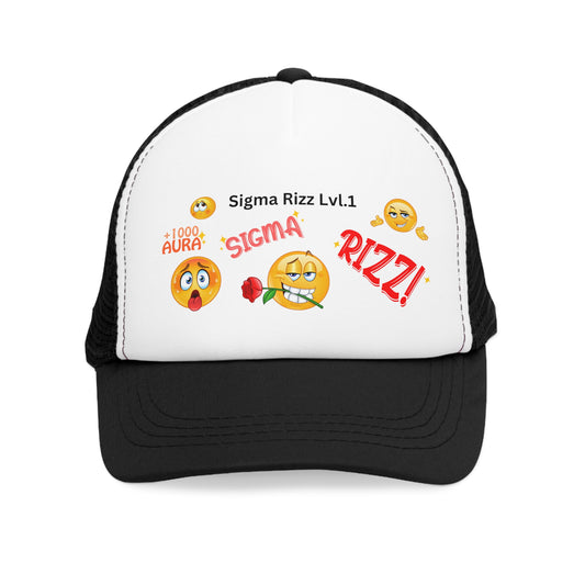 Sigma Rizz Level 1 Mesh Cap, Fun Emoji Hat, Cool Trucker Cap for Parties, Gift for Friends, Casual Accessories - FreakyFits